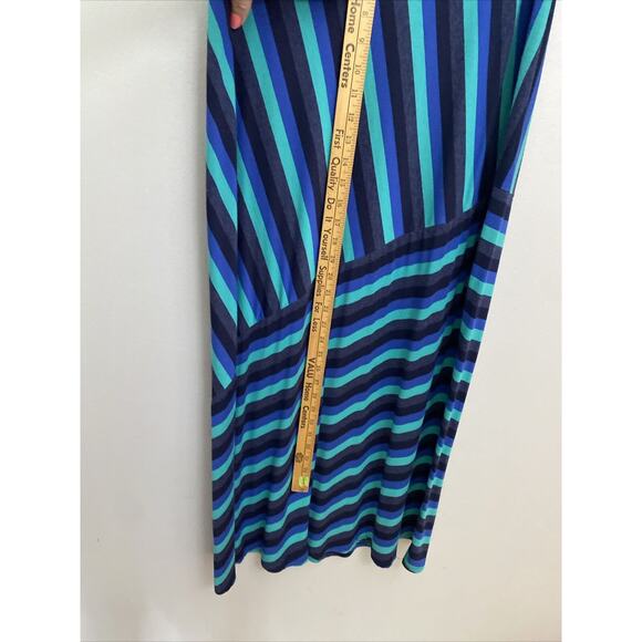 MATTY M Size Large Elasticated Waist Striped Teal Black Long Length MAXI SKIRT - Picture 6 of 10